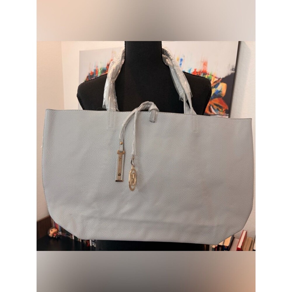 Nicole Miller Light Gray Tote with Gold Chain Trim - Picture 4 of 4